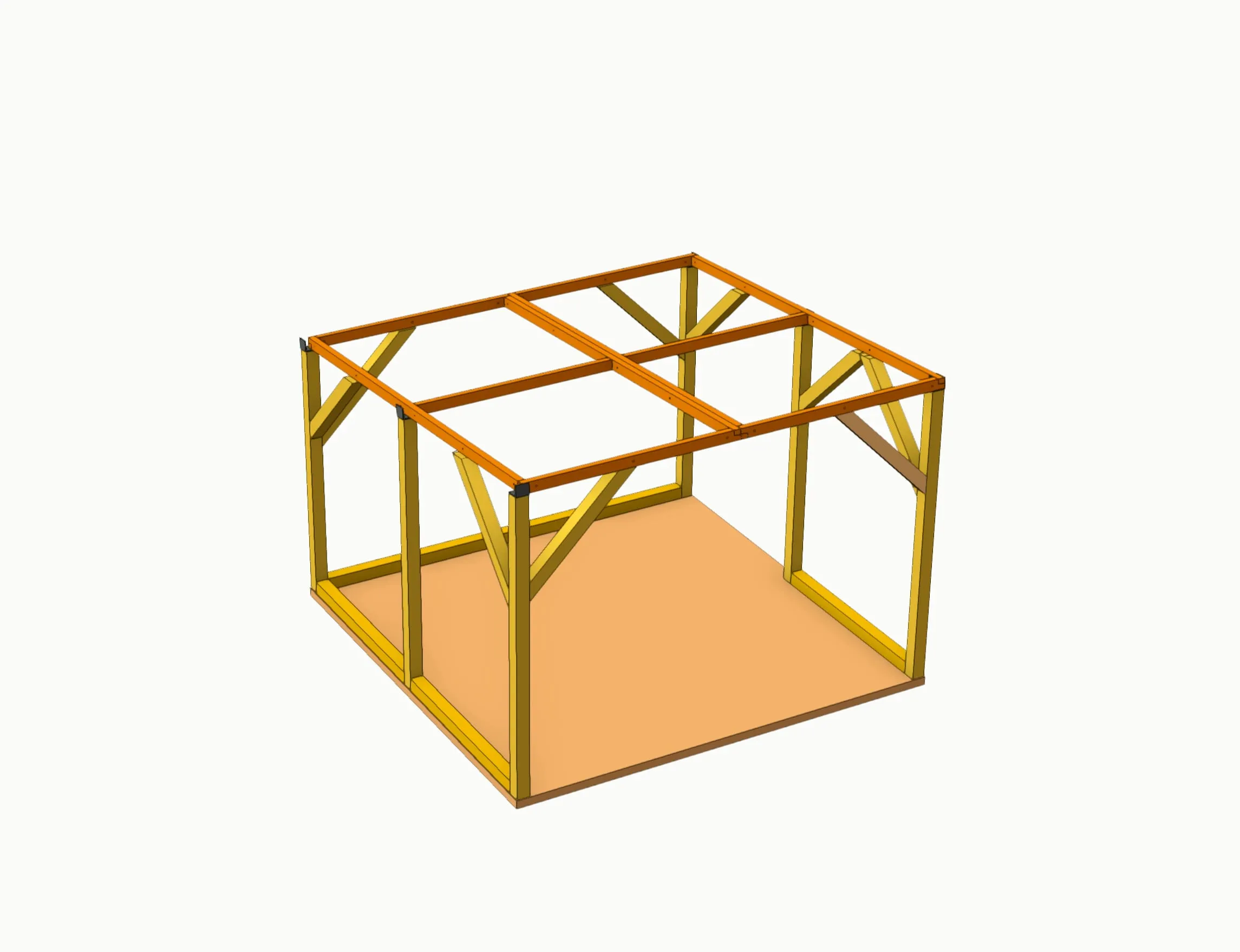 CAD-Rendering des Holzunterstands in der kleinsten Variante mit zwei Modulen