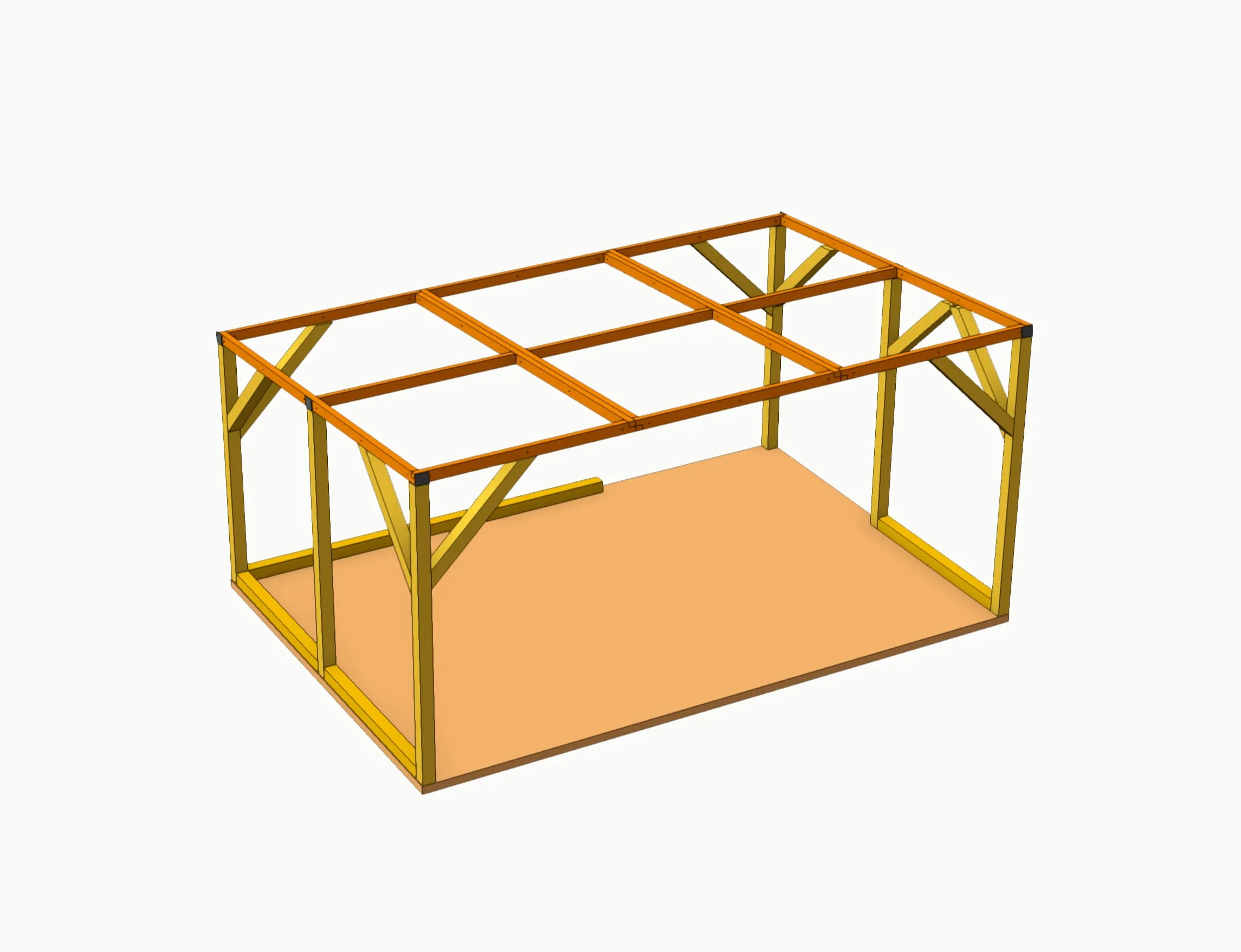 CAD-Rendering des Holzunterstands in der Variante mit drei Modulen