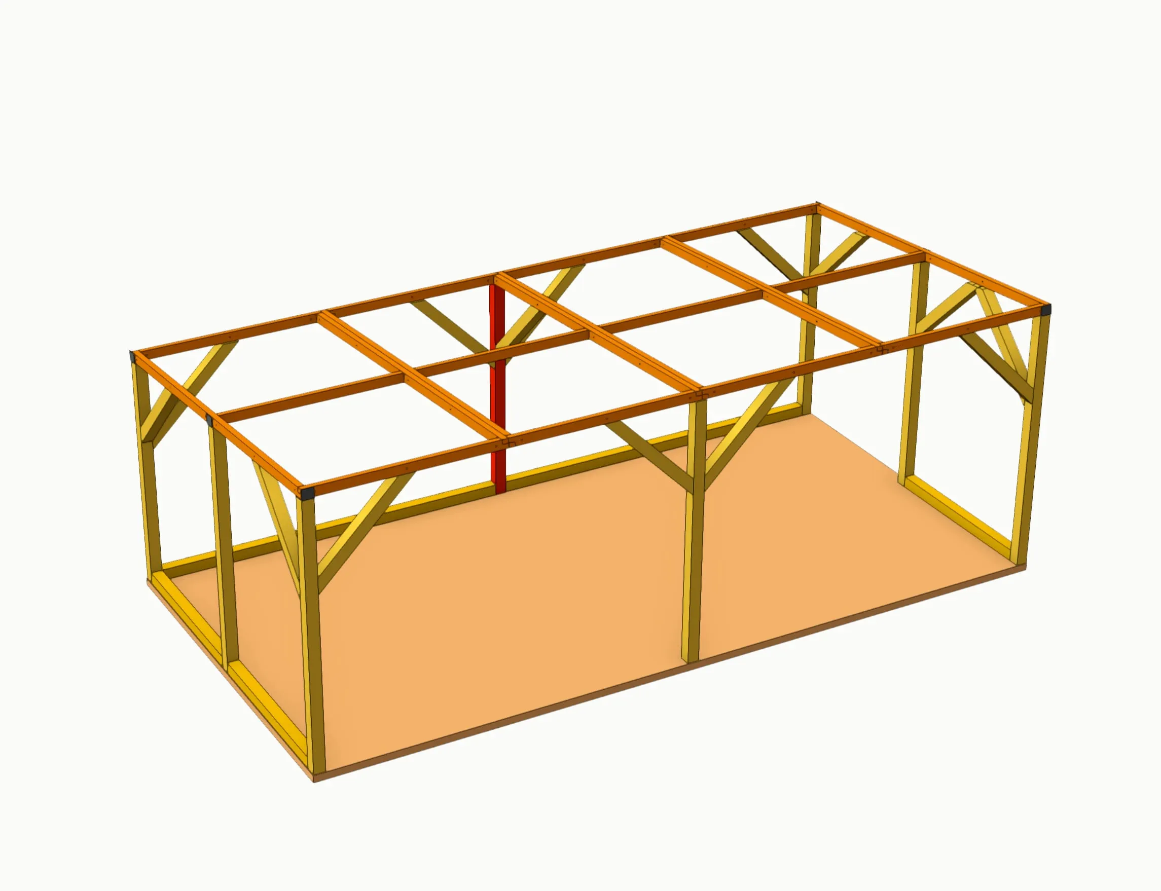 CAD-Rendering des Holzunterstands in der Variante mit vier Modulen