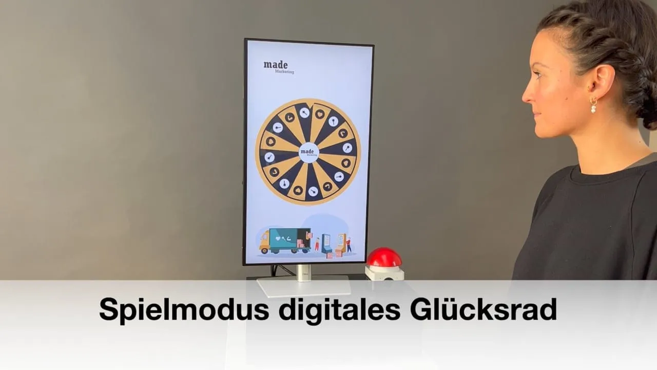Simple game flow: Glücksrad app, real-time reporting, pause mode